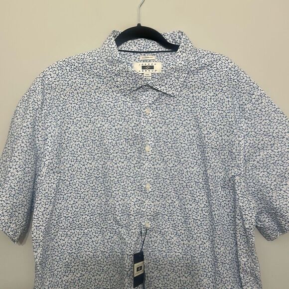 NWT Joseph Abboud Mens‎ Blue Modern Fit Floral Short Sleeve Button Up Shirt XXL - Picture 2 of 8
